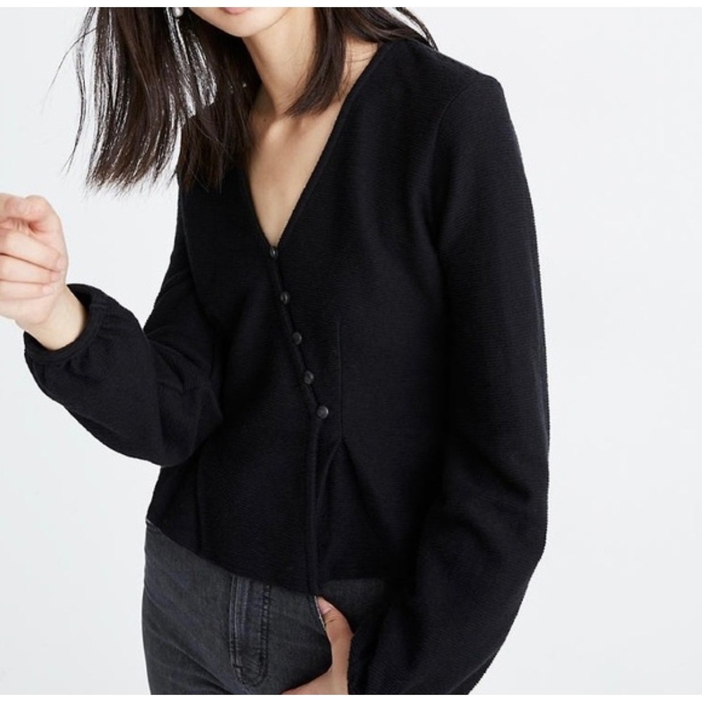 Madewell Texture & Thread Button Front Top Black Womens Medium Blouse